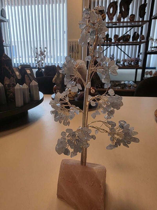 AQUAMARIJN EDELSTEEN BOOM NR.59 Aquamarijn kan helpen bij het verminderen van stress, angst en spanning, en een gevoel van rust en vrede bevorderen.