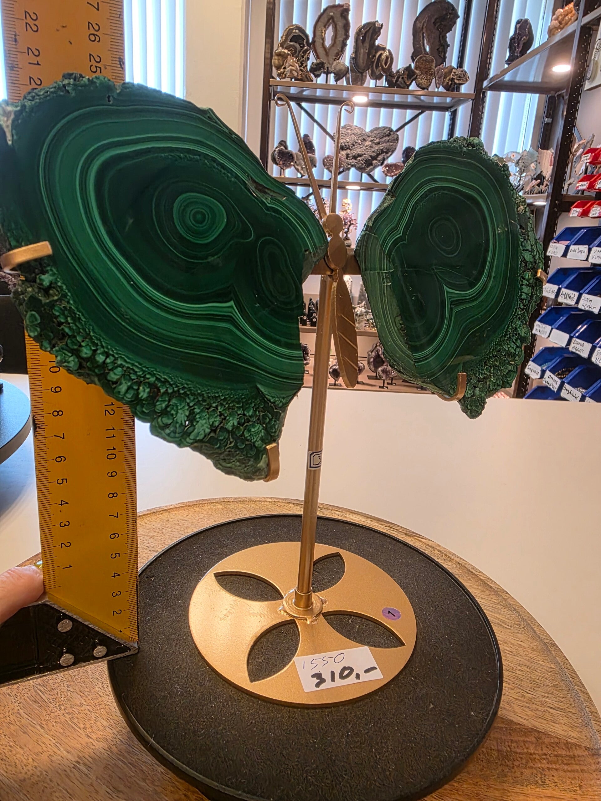 GROTE MALACHIET VLINDER NR. 1  sterke reinigende en beschermende werking, zowel op fysiek als spiritueel niveau. Het wordt geassocieerd met het hartchakra en kan helpen bij emotionele balans en het verminderen van angst.