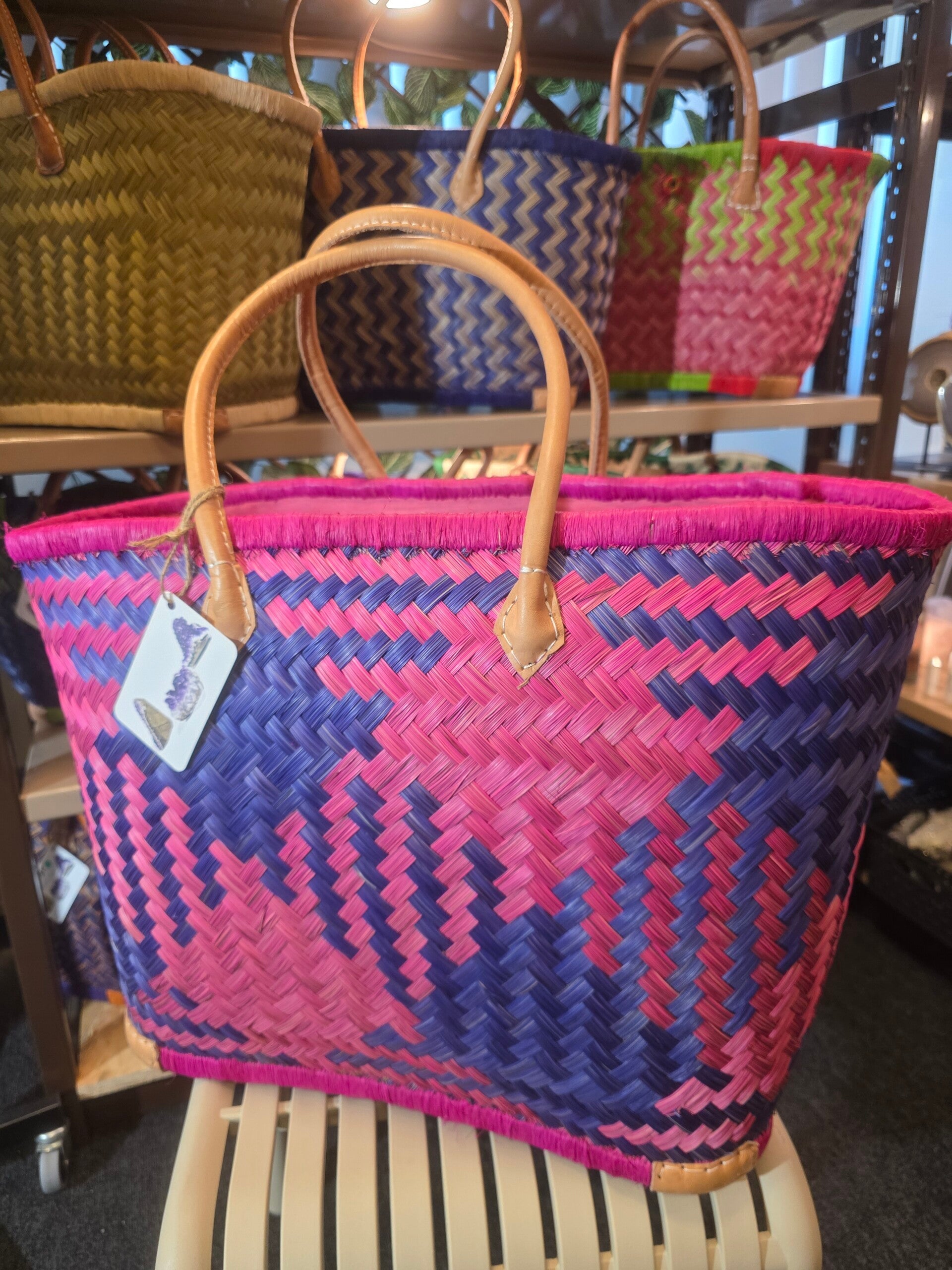 Pink lady hangemaakte rieten tas 60cm no309