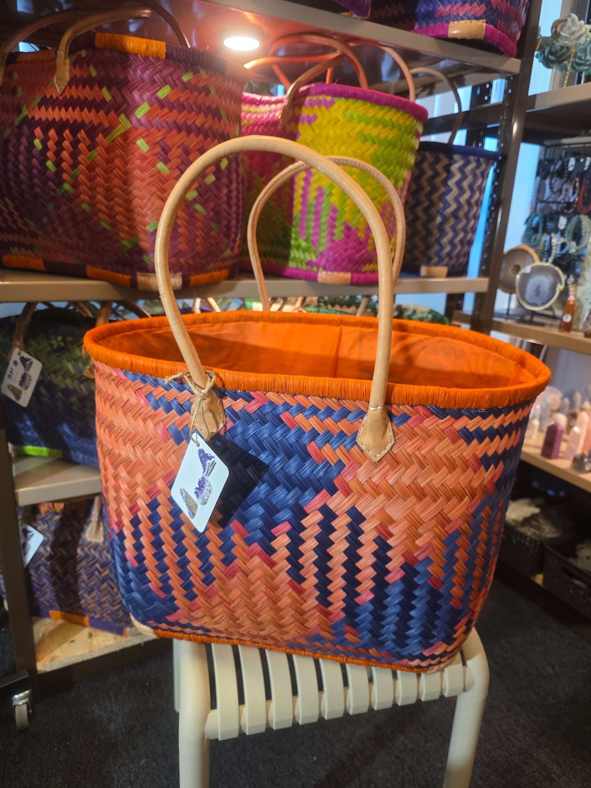 Orange bleu handgemaakte rietentas 60cm no315