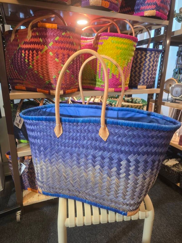 Bleu light luxe handgemaakte rietentas 60cm no316