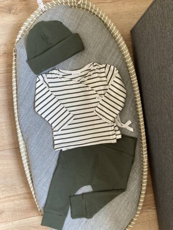 New born set 3 delig streepje / groen