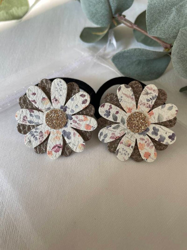 Haarelastiekjes bloem brons / wit