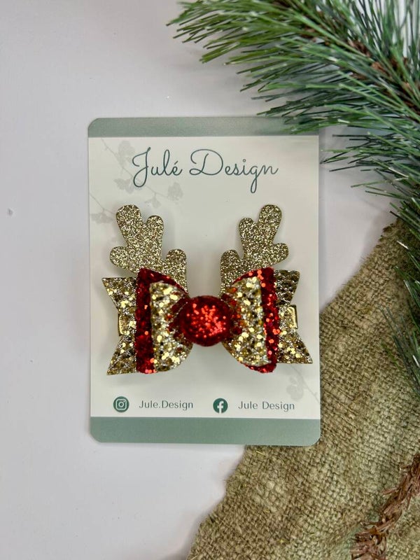 Kerst Haarclip Eland rood / goud