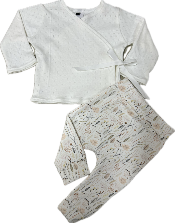 Kledingset blaadjes / wit 2 delig