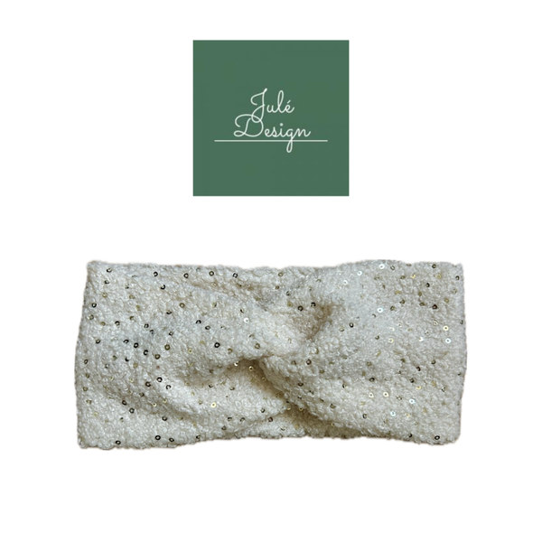 Teddy haarband bouclé wit glitter