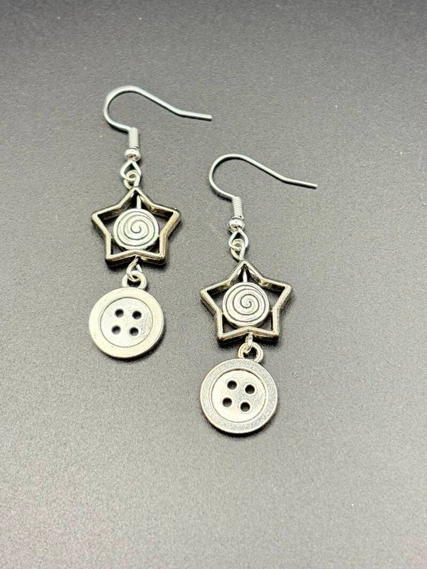 Star & Button Dangle Earrings