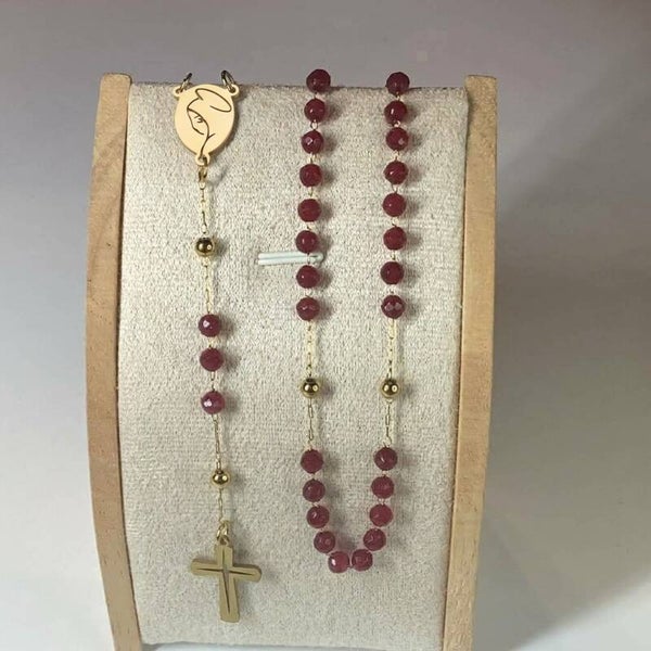 Chapelet Rosaire Calcédoine rubis — « Lumen Mariae »