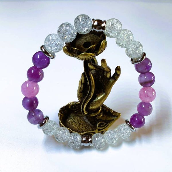 Kit bracelet — Améthyste, Anhydrite & Cristal de Roche Craquelé — Refuge Céleste