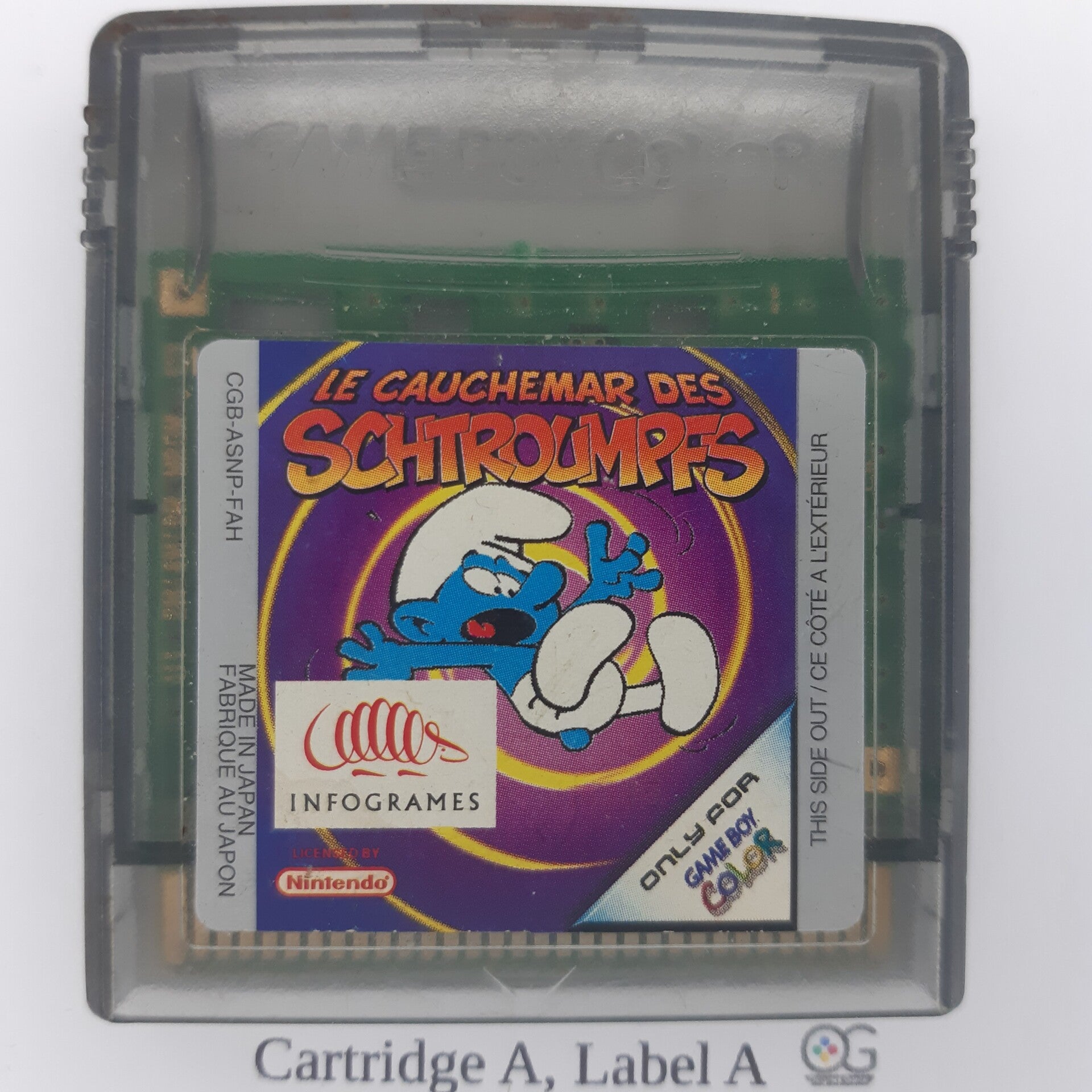 CGB Cartridge: The Smurfs Nightmare - (Transparrent Cartridge!) Schtroumpfs