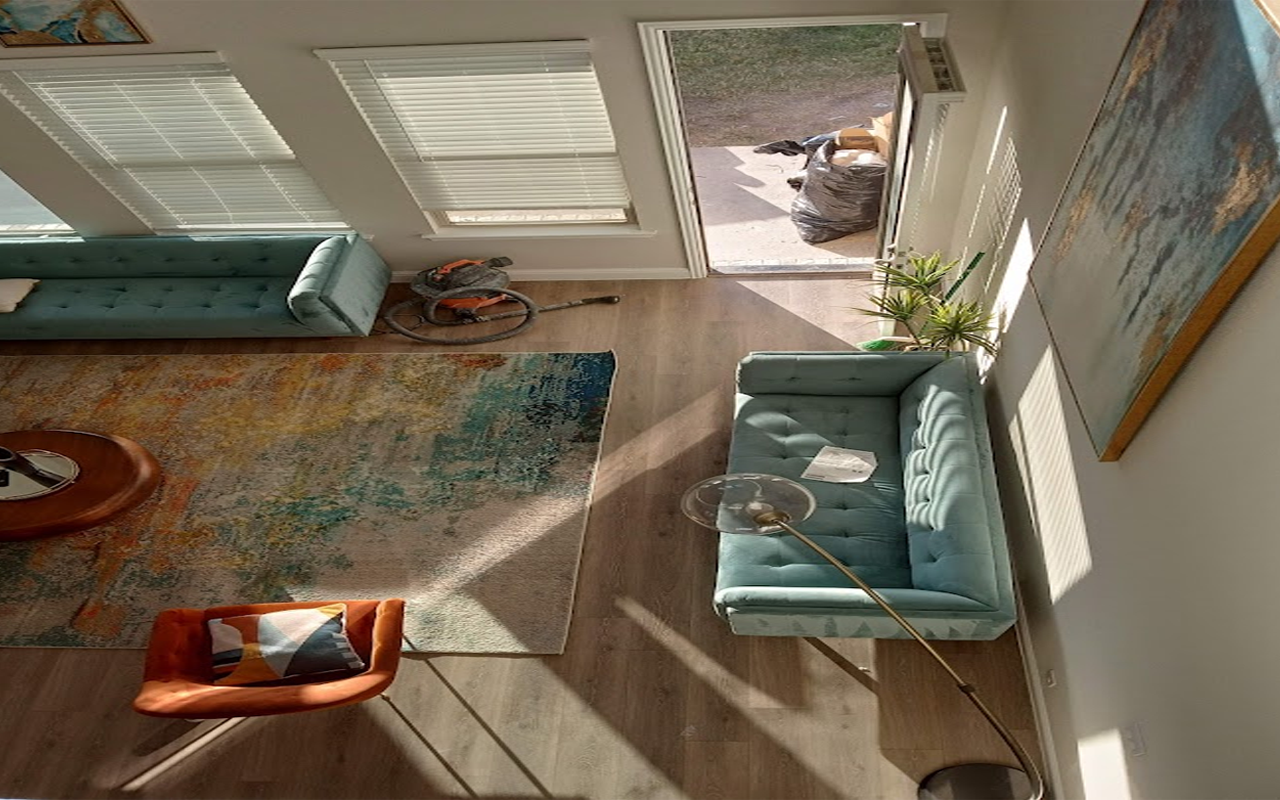 living room interior painted, furntiturem door, window, vacuum