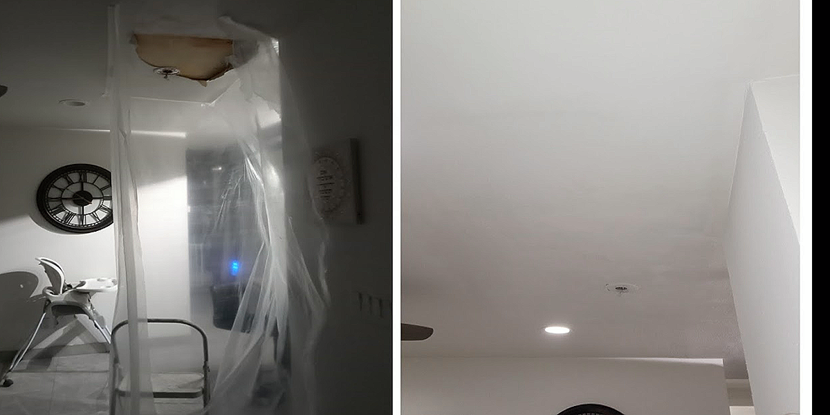 before and after drywall ceiling patching and interior painting Dallas