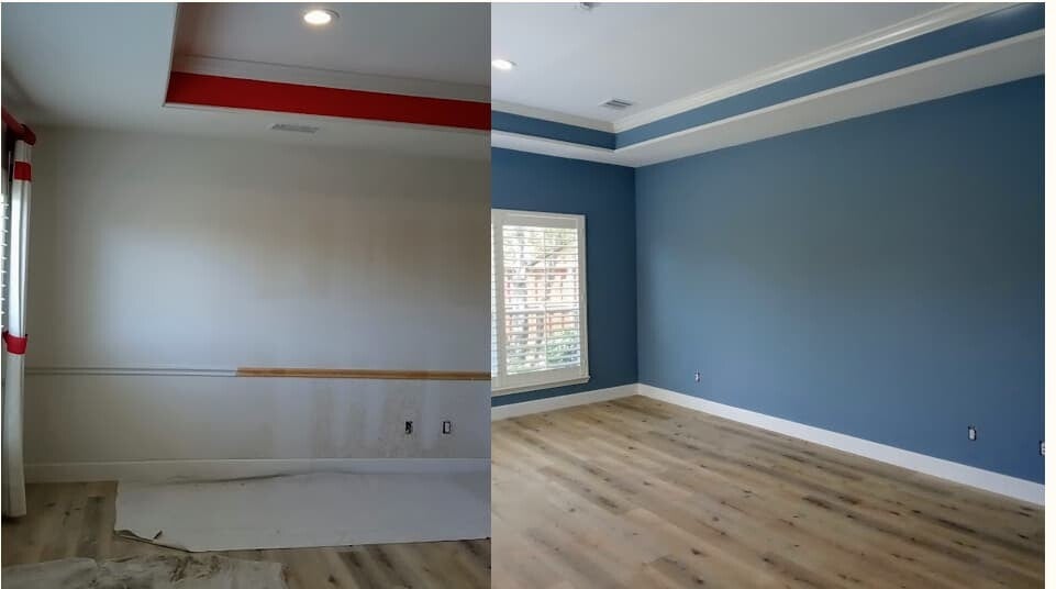 accent wall interior painting renovations, vinyl flooring covered