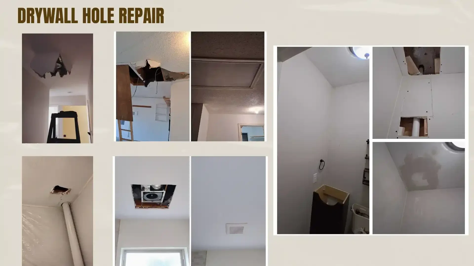 Drywall large scale repair bedroom walls and ceiling holes