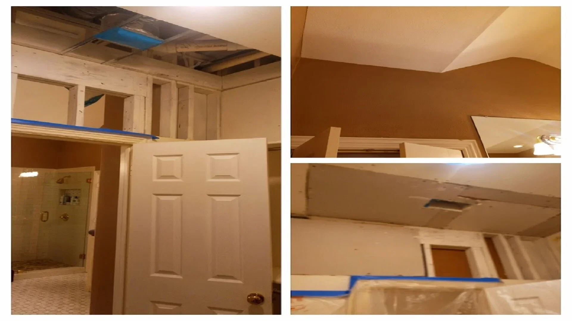water damage drywall repair done in bathroom with perfect seamless finish