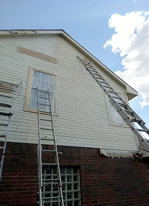exterior siding, windows, painters plastic, extension ladders, siding repair, rot repair