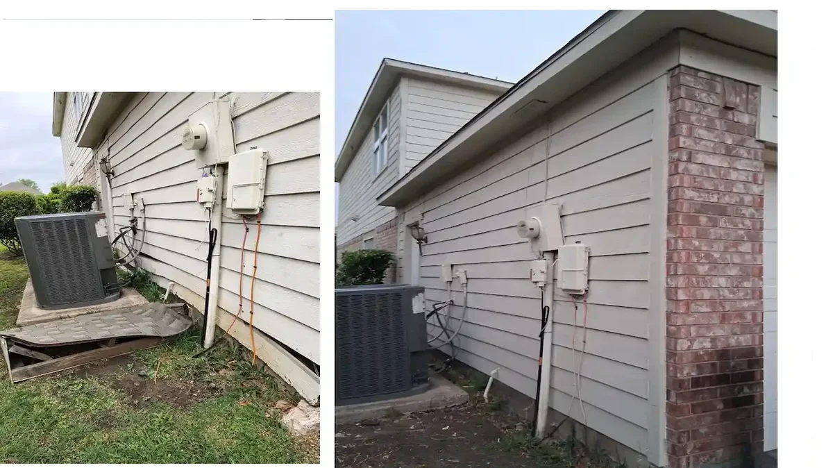 Before and after exterior siding rot repair by House Painting Triforce in Dallas