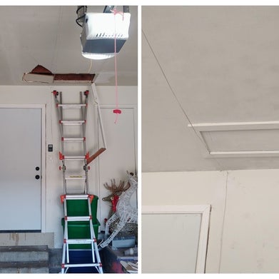 garage attic access repaired after drywall torn thru