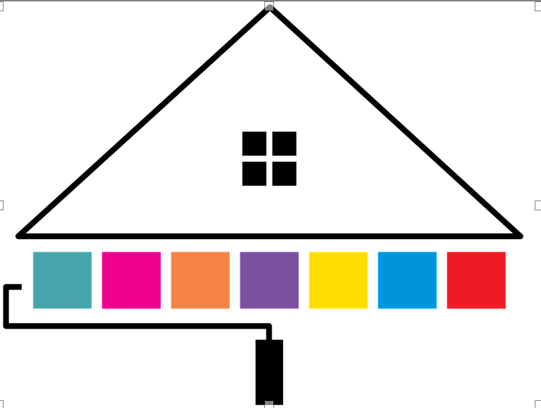 house shaped icon with window, color swatched, paint roll style