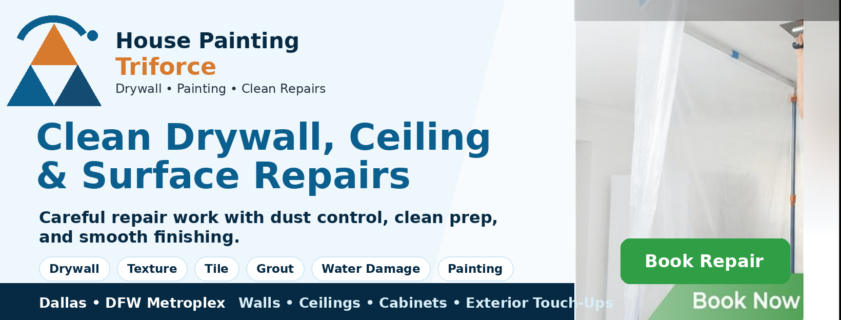 Clean drywall ceiling and surface repair and painting