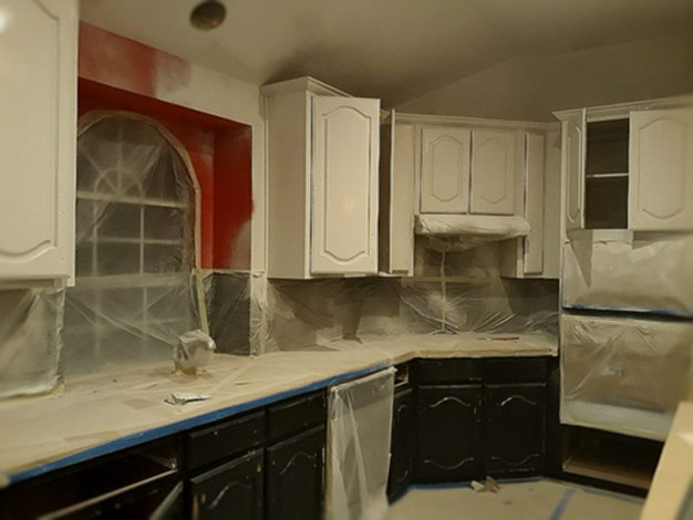 kitchen cabinat painting progress from black to white