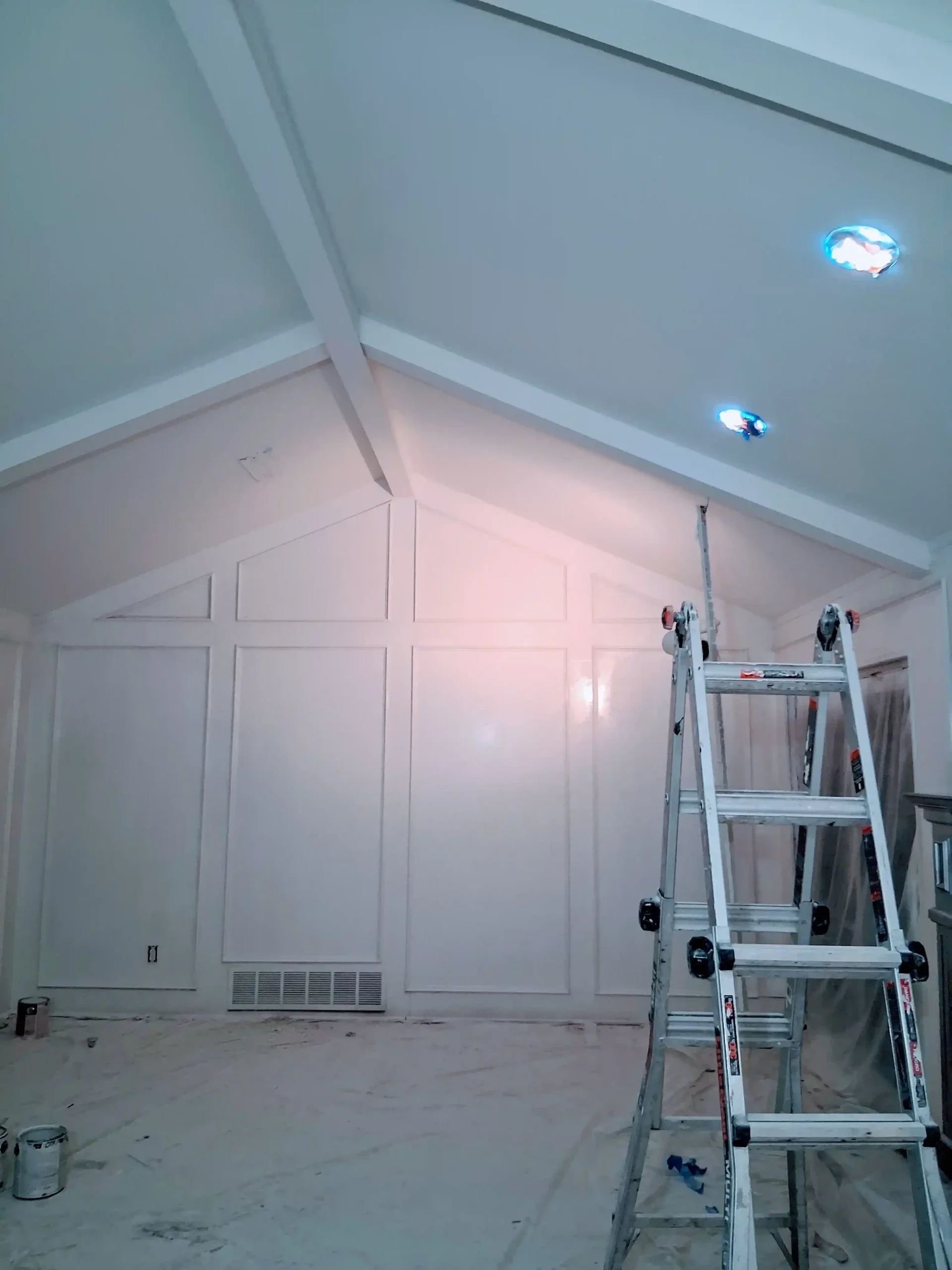 wall repair services and panel painted in dove white eggshell by behr