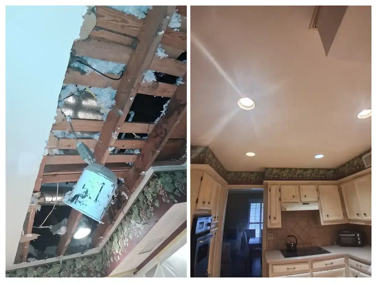 before and after ceiling water damage repair