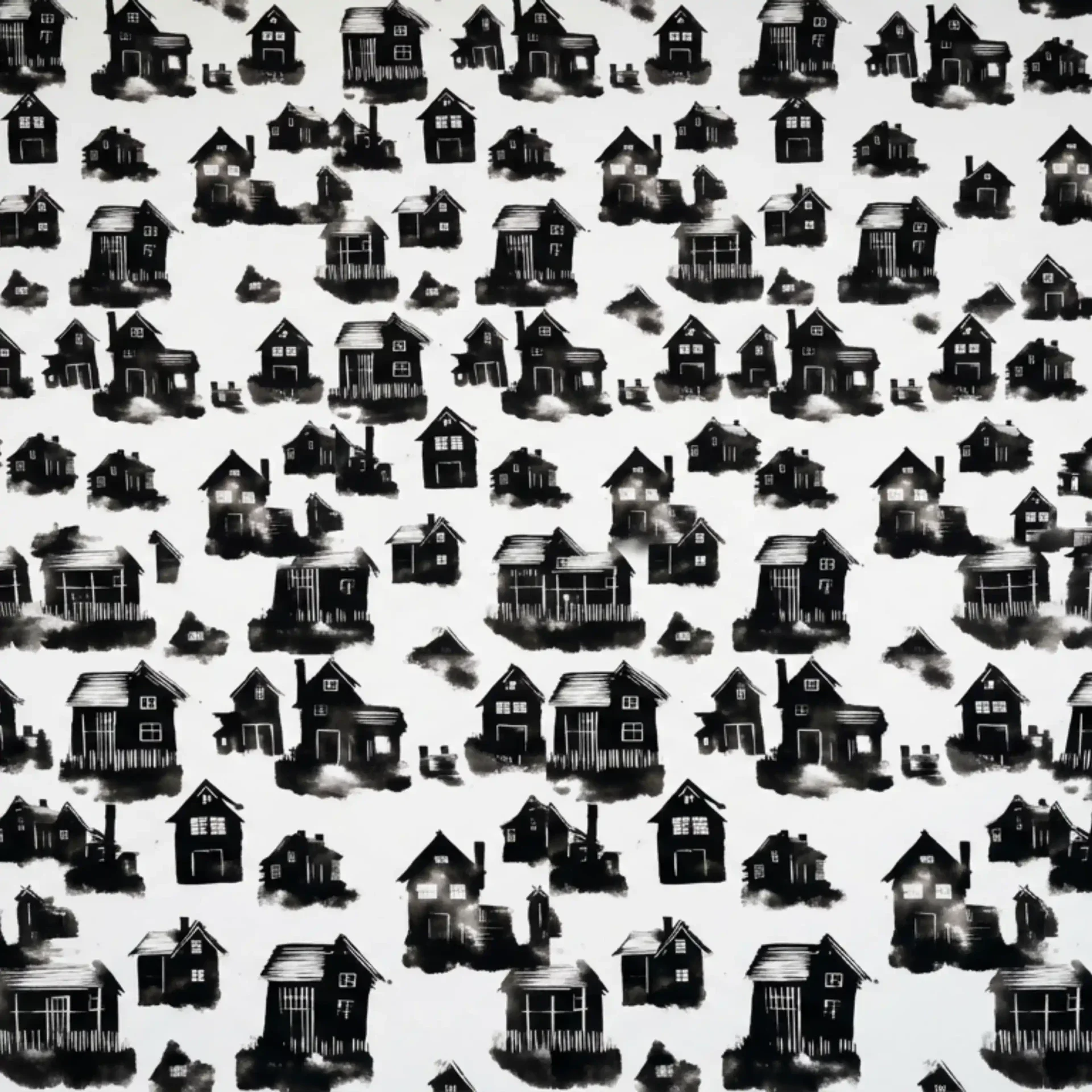 black and white floating house icon pattern design