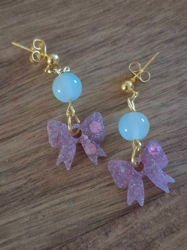 Sidonie perlée 🎀🩵 boucles d'oreilles