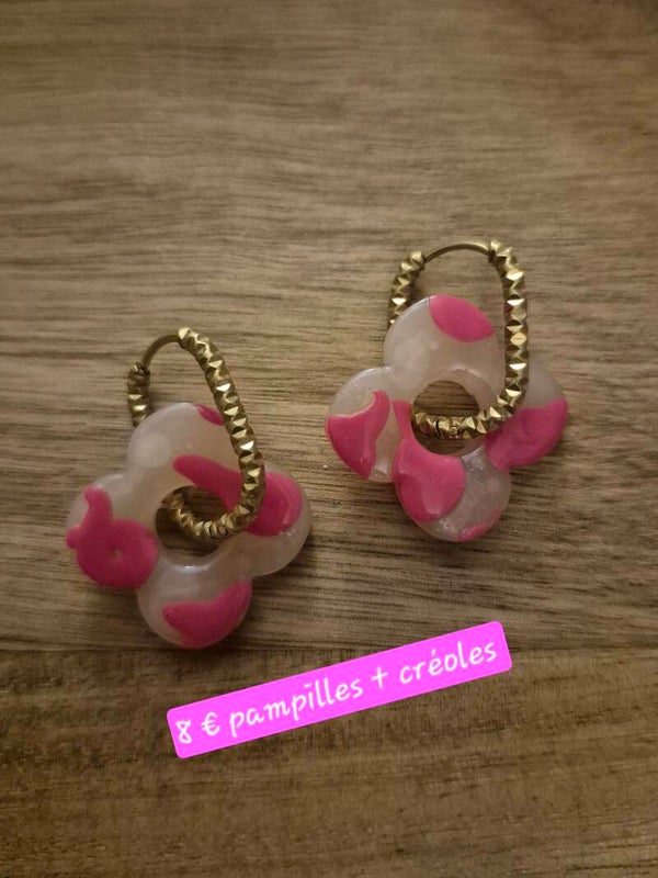 Pampilles et créoles ruban rose 🎀🩷 4 pétales