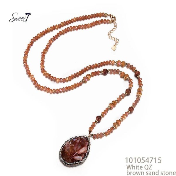 Lange ketting met White QZ en Brown Sandstone