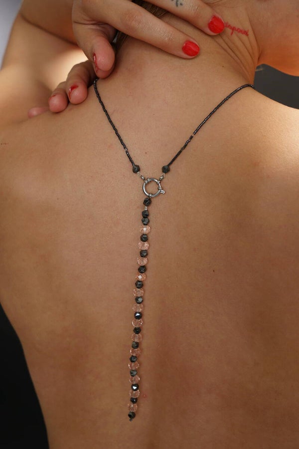 Bijou de dos hématite et rose