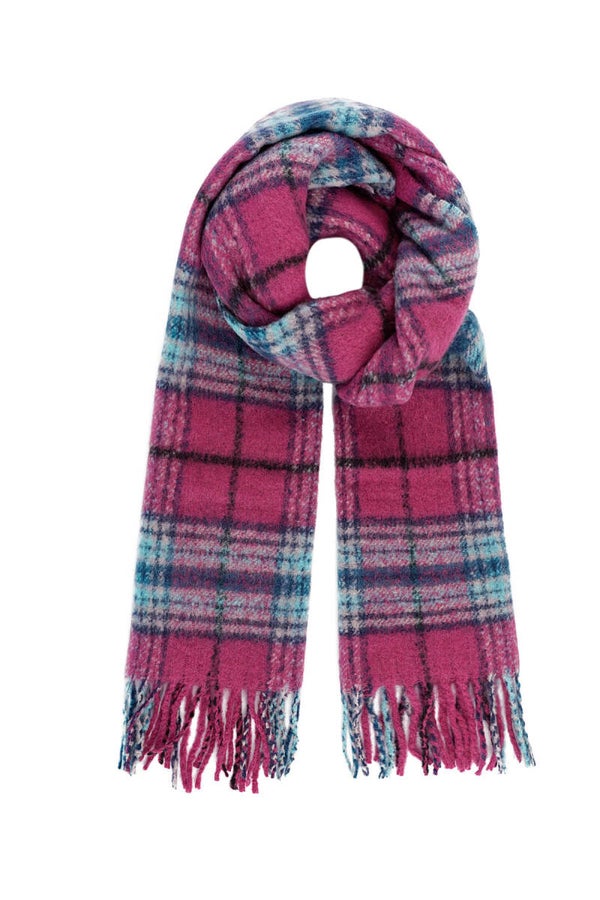 Wintersjaal grote ruitprint - fuchsia