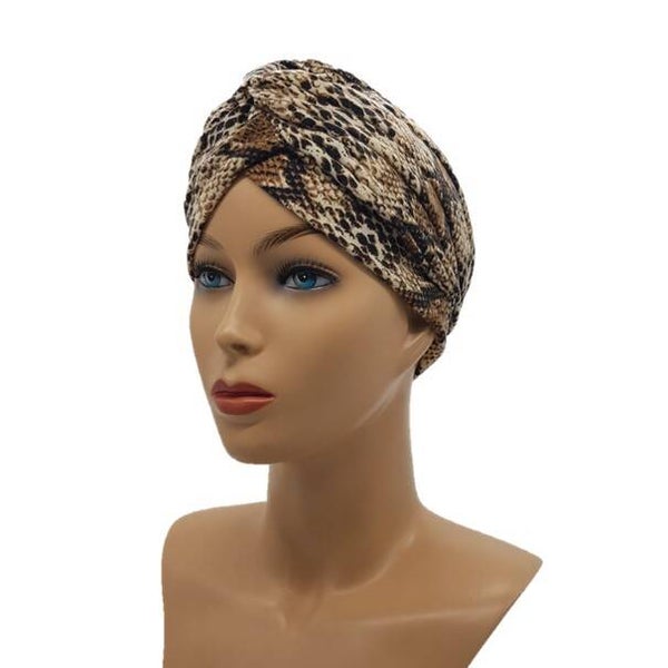 Luxe chemo muts - 507 - Bruine slangenprint