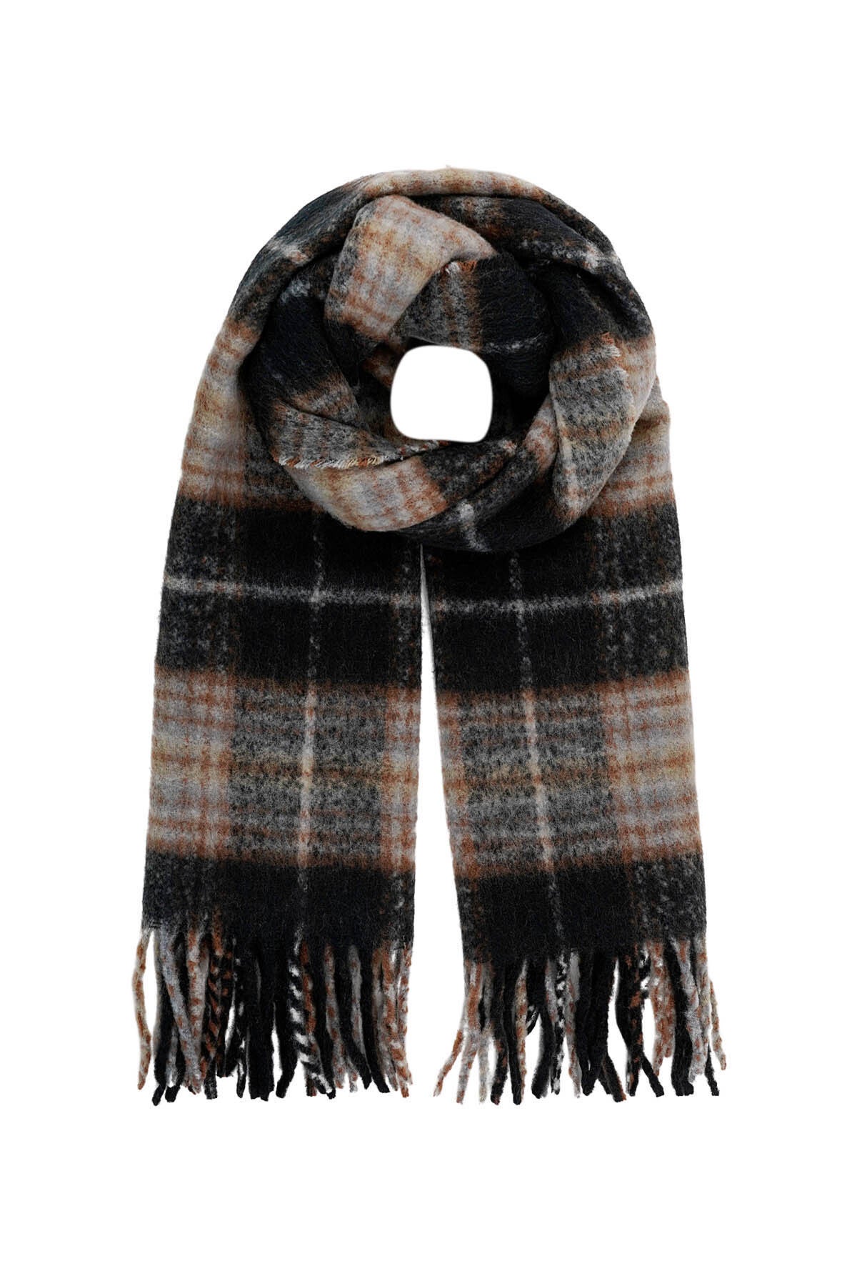 Wintersjaal grote ruitprint - zwart