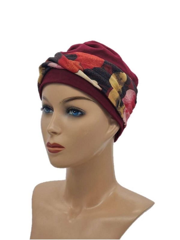 Turban Chemo mutsje Nina - Rood gebloemd
