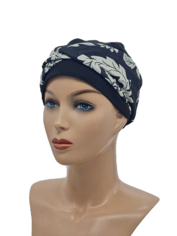 Turban Chemo mutsje Nina - Zwart gebloemd