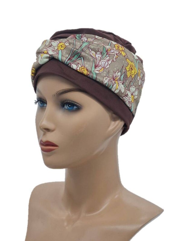 Turban Chemo mutsje Nina - Bruin gebloemd