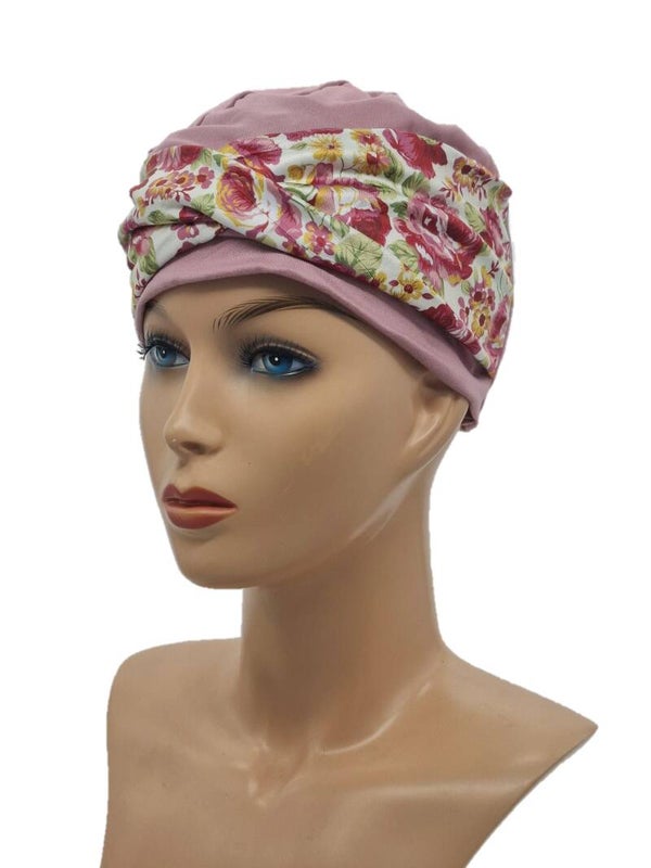 Turban Chemo mutsje Nina - Roze gebloemd