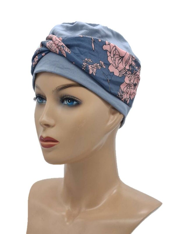 Turban Chemo mutsje Nina - Grijs gebloemd