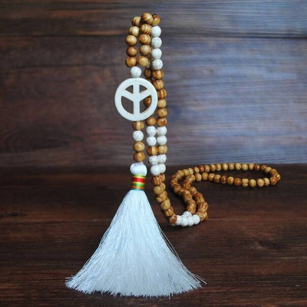 Houten kralenketting - Peace