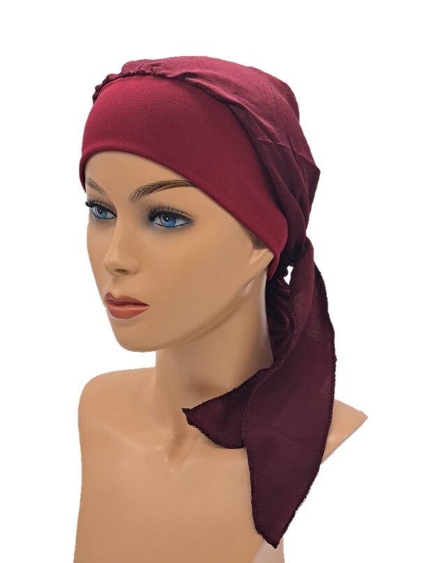 Chemo wikkelmuts - 1105 - Effen bordeaux rood