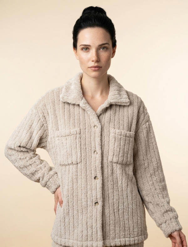 Fleecevest Lang Model, Beige