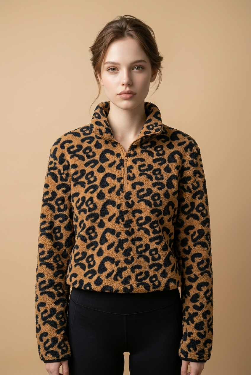 Fleece Trui Leopard, Bruin/Zwart