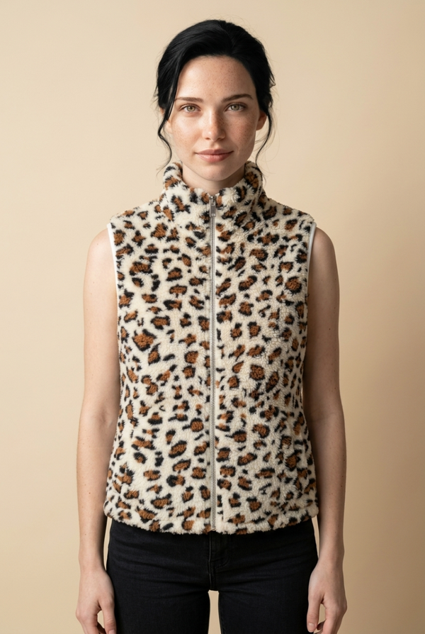 Fleece Gilet Leopard met Rits