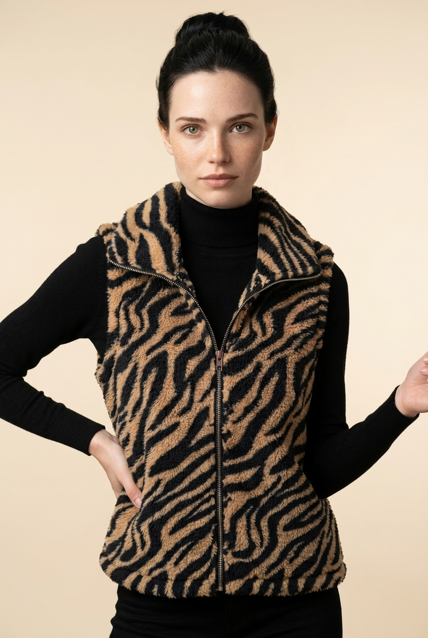 Fleece Gilet Zebra Bruin/Zwart