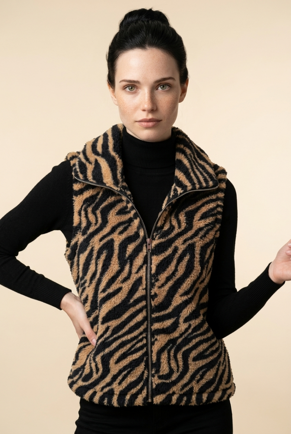 Fleece Gilet Zebra Bruin/Zwart