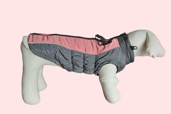 Gewatteerd Hondenjasje, Roze/Grijs, Maat M