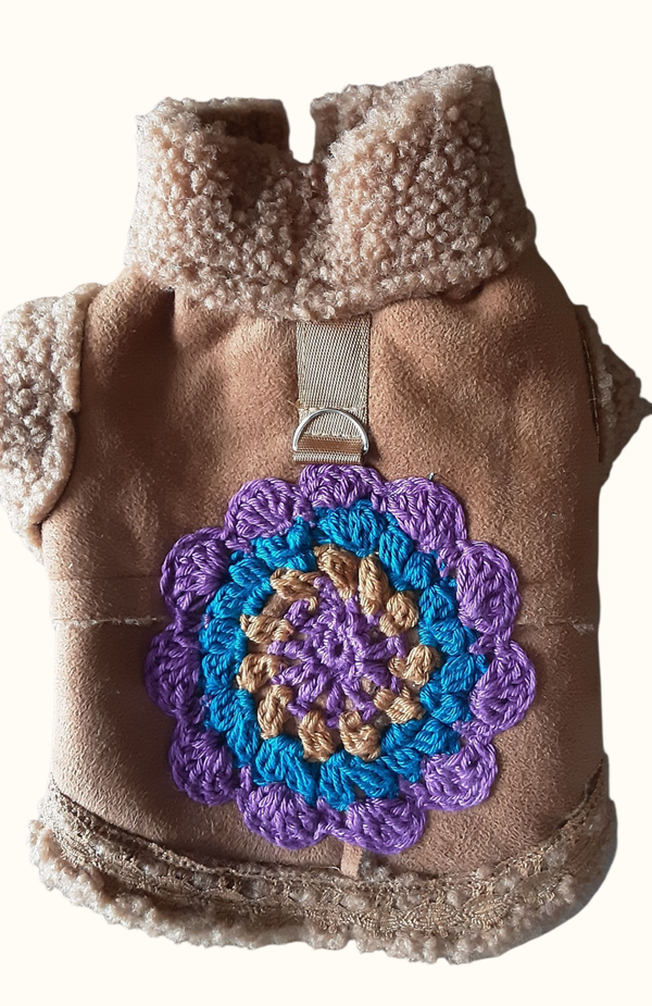 Stijlvol Suède-Look Hondenjasje, met Mandala, Maat XS