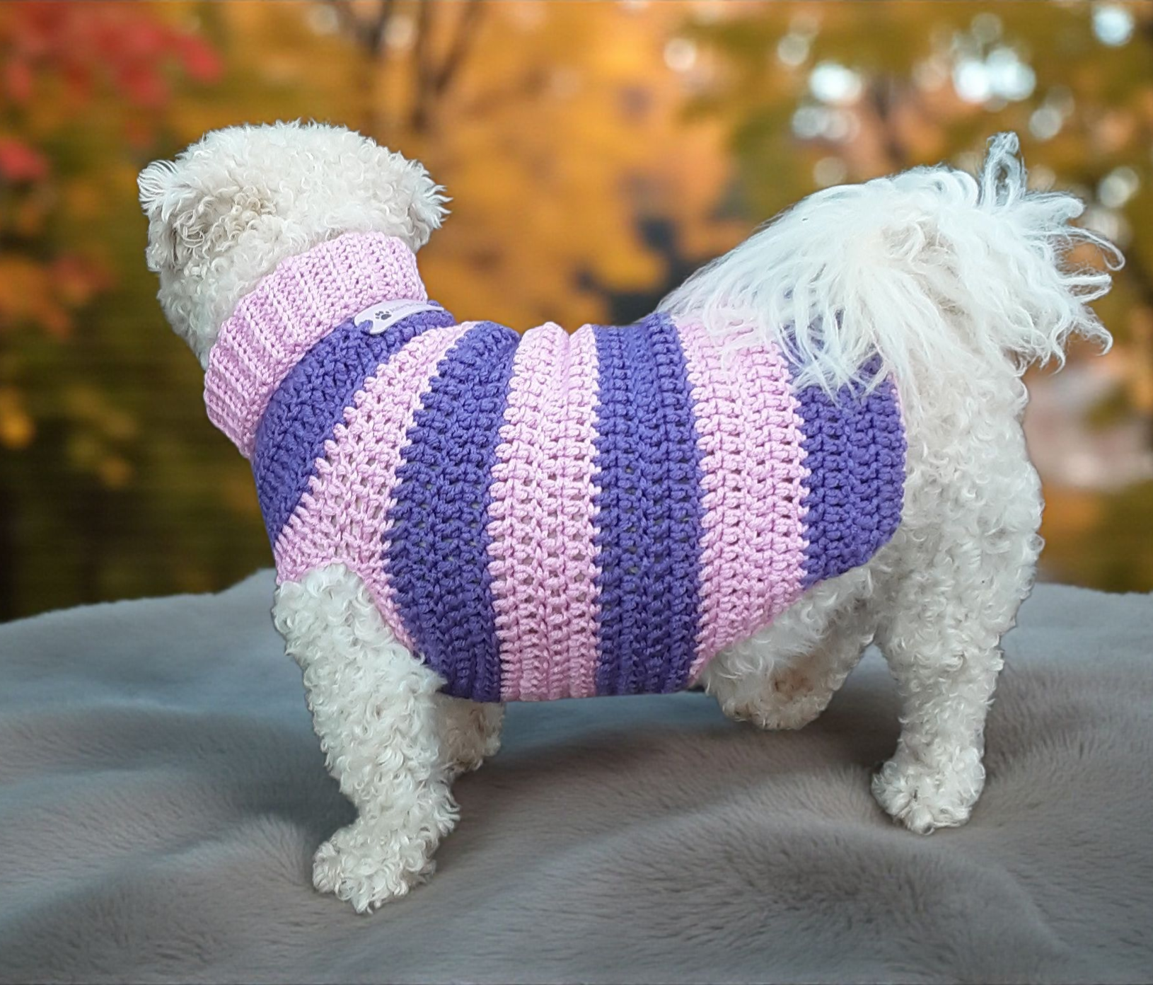 Gehaakte Hondentrui met Col, Paars/Roze - Maat S